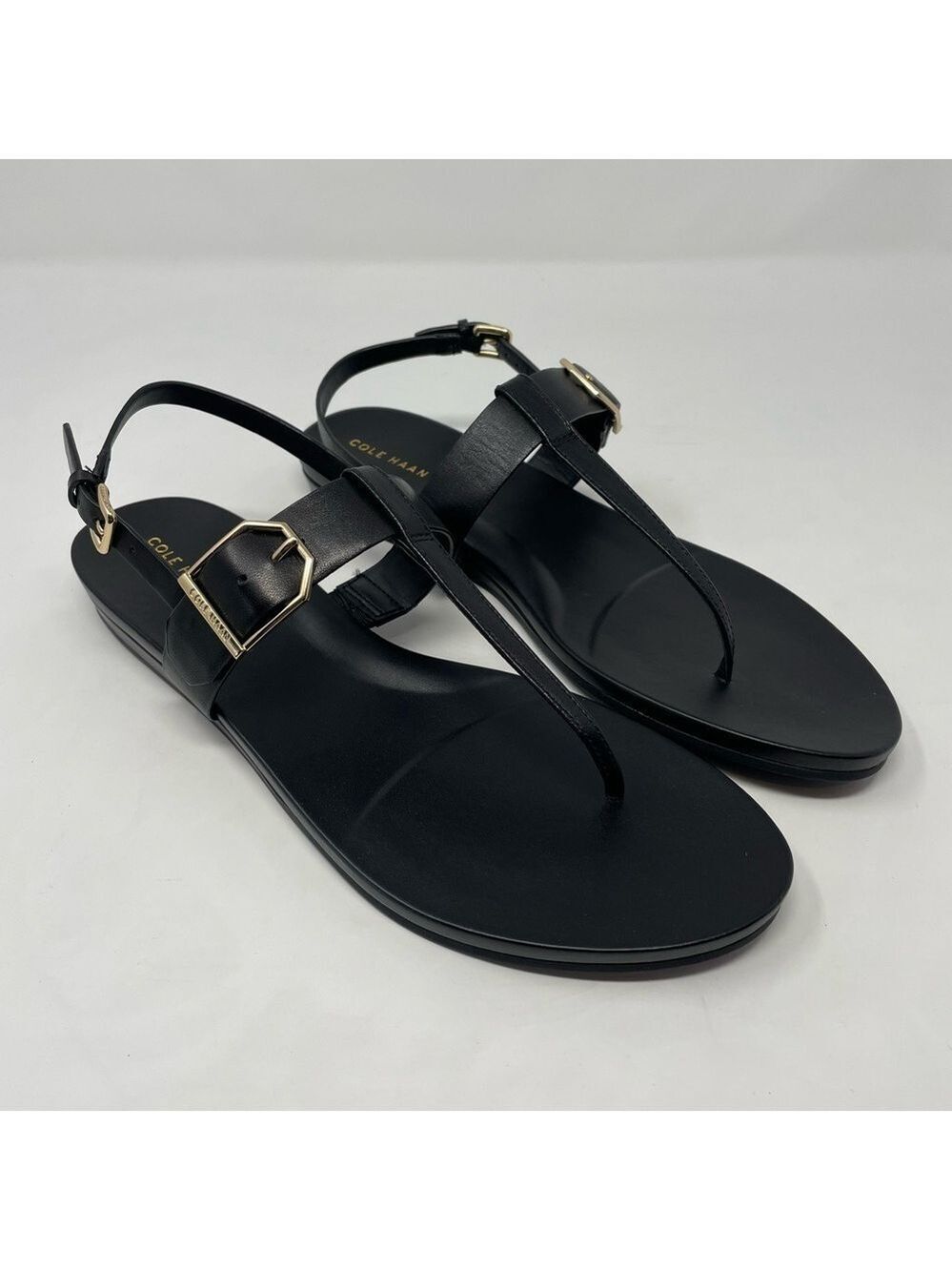 NIB Cole Haan Francine Demi Wedge Leather Sandals - black